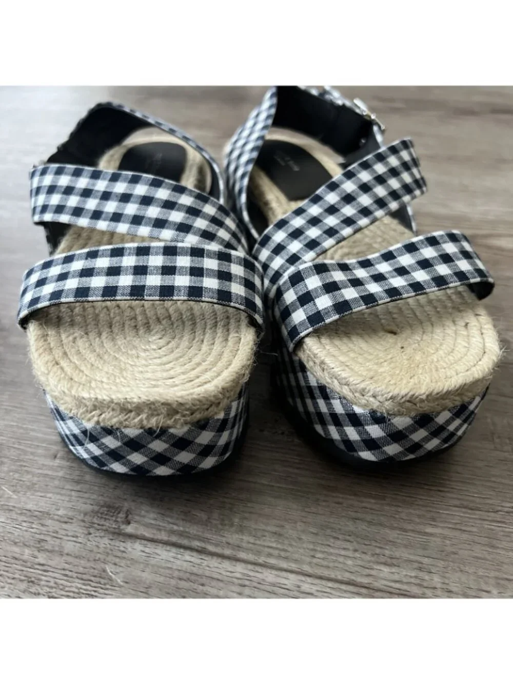 Rag‎ & Bone Megan Gingham Canvas Platform Sandal Navy White Womens 7 EU 37 New